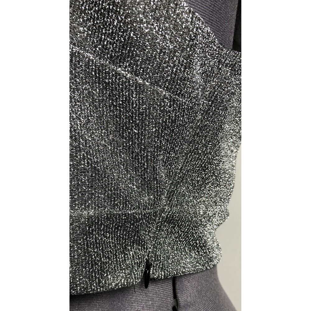 Express Silver Metallic Off‎ Shoulder Crop Top L Sparkle Lurex Party Club Y2K - Picture 5 of 9